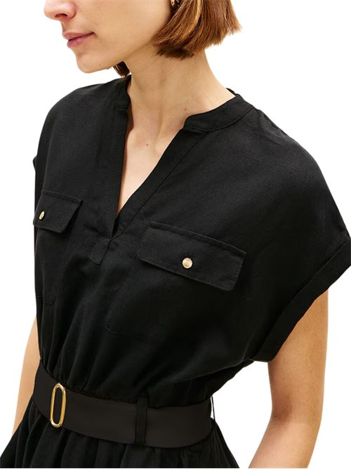 Abito corto misto lino con cintura Tommy Hilfiger | WW0WW49659BDS